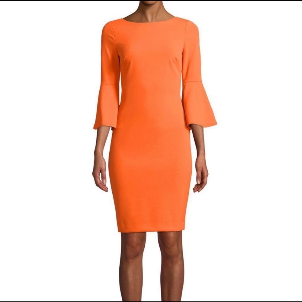 Calvin Klein Orange Bell Sleeve Sheath Dress 8P
